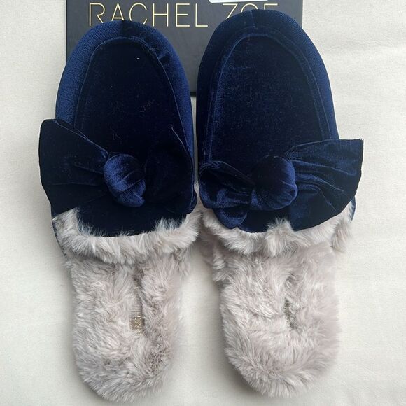 Rachel Zoe Blue Velvet Bow Slippers - Picture 4 of 9